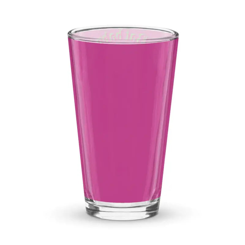 Tall glass filled with bright pink liquid showcasing retro Halloween design Bat Baby Pint Glass