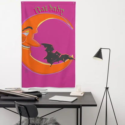 Halloween-themed wall tapestry featuring Bat Baby flag for a whimsical Halloween haven