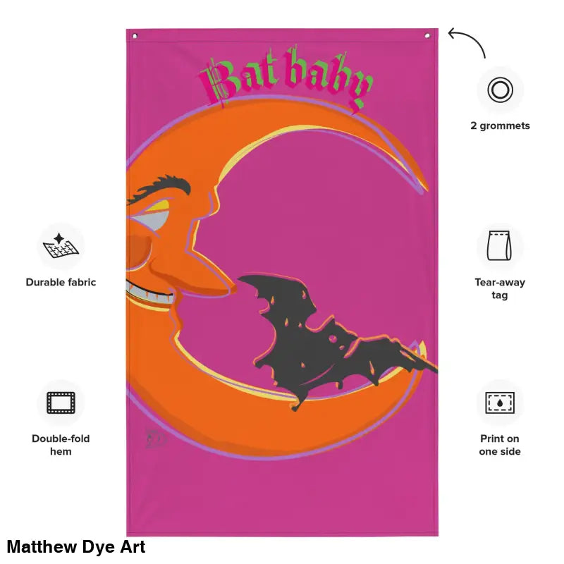 Bat Baby flag featuring whimsical Halloween-themed art for a festive Halloween haven