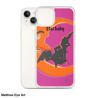 Whimsical Bat Baby iPhone Case showcases retro design with black bat silhouette in vibrant colors
