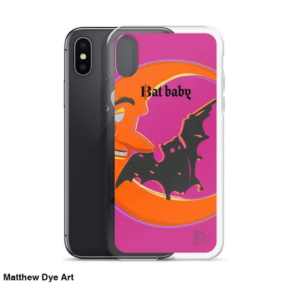 Whimsical Bat Baby iPhone Case featuring bat silhouette and Halloween colors