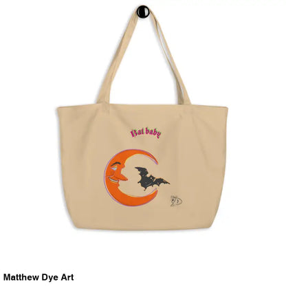 Beige Bat Baby Retro Tote Bag featuring a Halloween design for stylish spooky storage