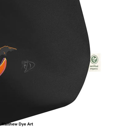 Black organic tote bag featuring Bat Baby design for Halloween and everyday use