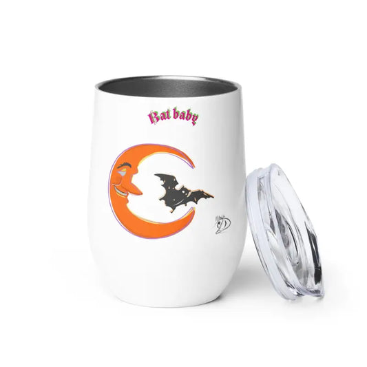 White stainless steel tumbler featuring a bat baby design for retro Halloween nights