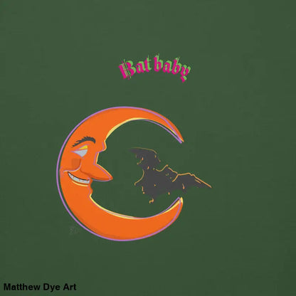 Halloween-themed moon and bat graphic on Bat Baby unisex sweatshirt for spooky vibes