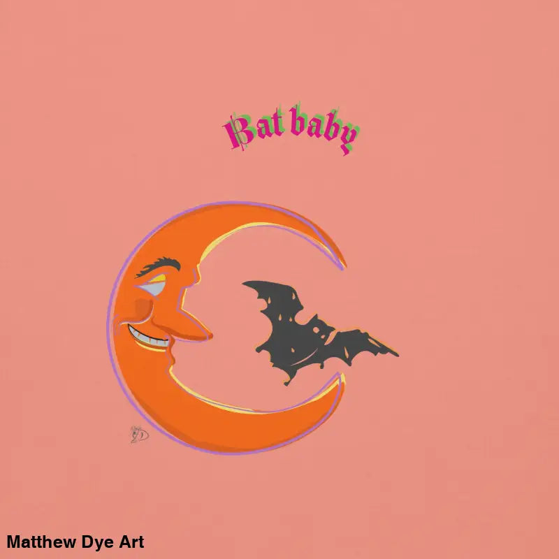 Halloween-themed moon and bat illustration for Bat Baby unisex sweatshirt design