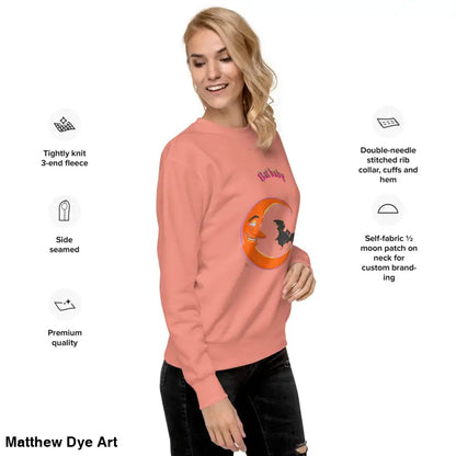 Peach-colored unisex sweatshirt featuring a crescent moon and bat design for Halloween