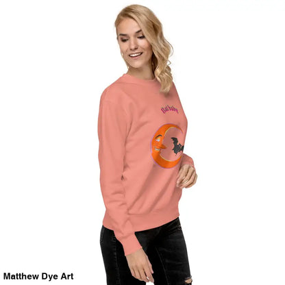 Peach unisex sweatshirt featuring moon and bat design, perfect for Halloween vibes