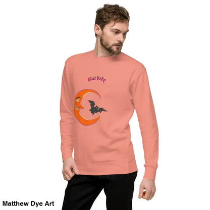 Salmon-colored long-sleeved Bat Baby unisex sweatshirt for Halloween cozy vibes