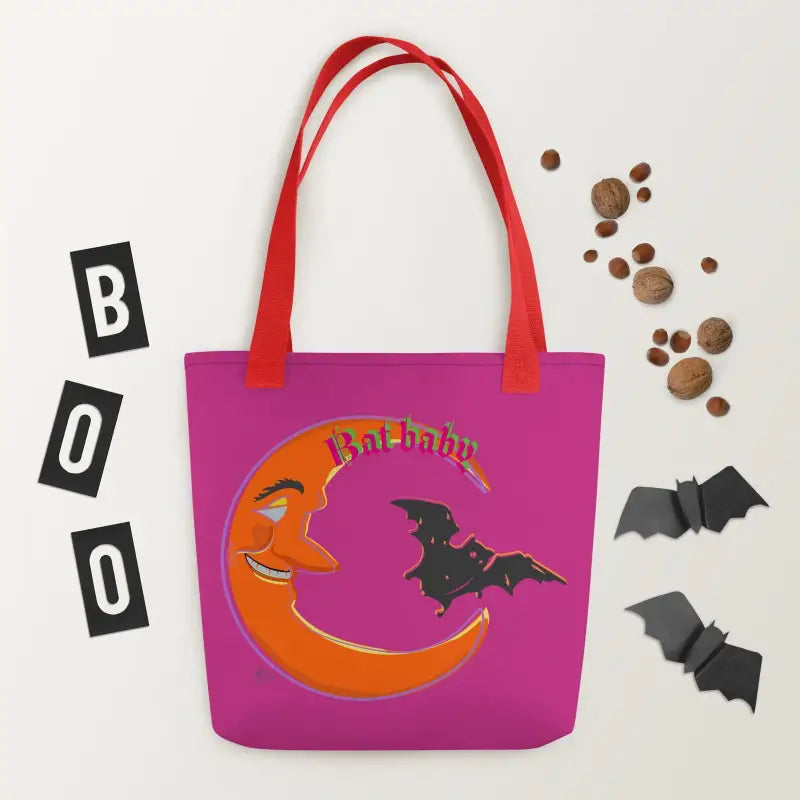 Pink Tote Bag with Halloween Bat Baby Design for Trick or Treating