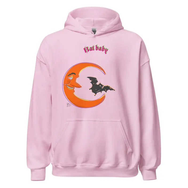 Pink Bat Baby Unisex Hoodie with Crescent Moon and Bat Design for playful style