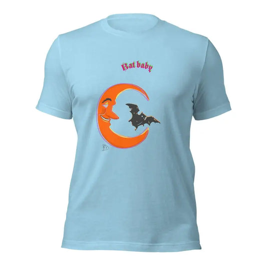 Light blue Bat Baby Unisex T-Shirt with crescent moon and bat design for kids