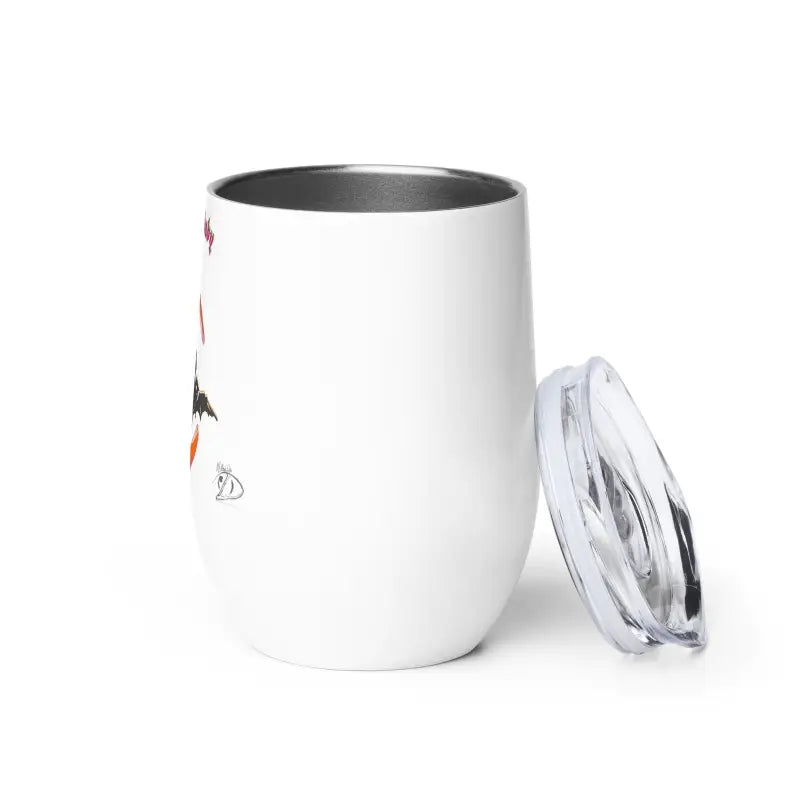 White stainless steel Bat Baby Wine Tumbler with clear lid for retro Halloween celebrations