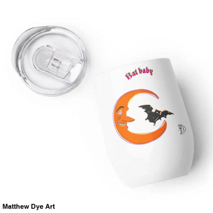 White stainless steel tumbler featuring a retro Halloween Bat Baby design
