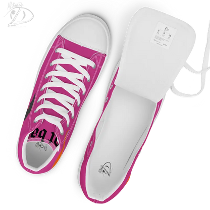 Pink Bat Baby Women’s High Tops canvas shoes with white laces and soles