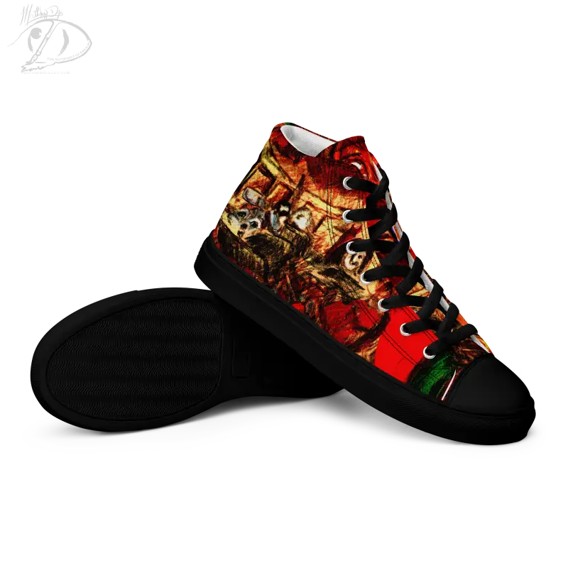 High-top canvas shoes featuring a vibrant red and black Trick R Treat design