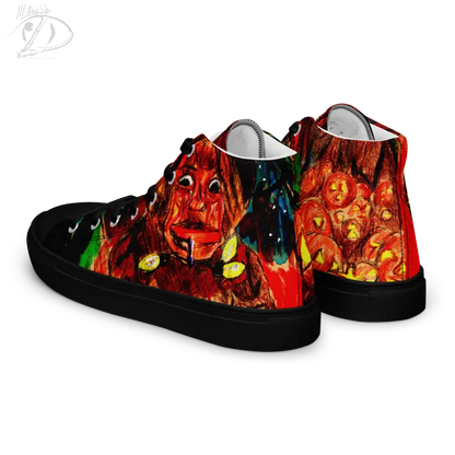 Enchanting Trick R Treat High-Top Canvas Shoes with fiery red and orange Halloween design