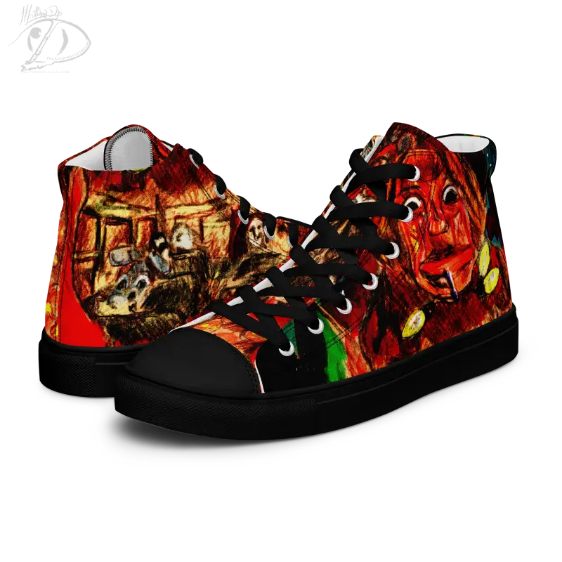 High-top canvas shoes featuring vibrant red fantasy artwork for Trick R Treat enthusiasts