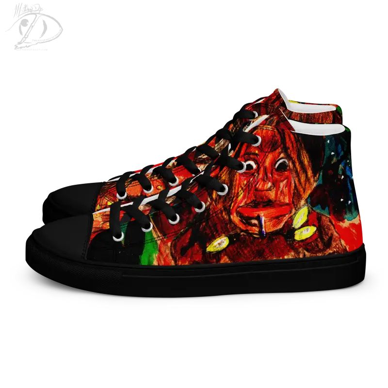 High-top canvas shoes featuring a fiery red dragon design for Trick R Treat style