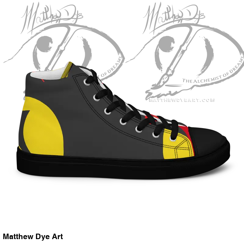 High-top canvas shoes featuring a black cat design for bold women with vibrant accents