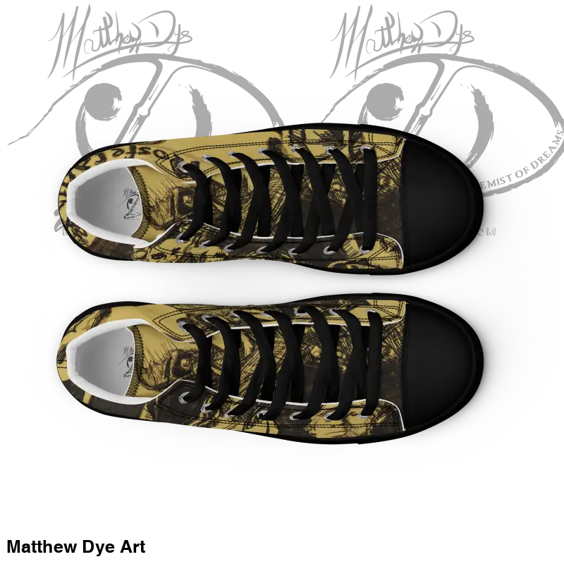 High-top canvas shoes in black, gray, and yellow for bold women, inspired by Black Cat design