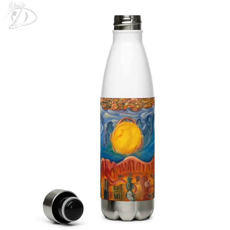 Colorful desert landscape on a Cosmic Serenity stainless steel tumbler by Matthew Dye Art