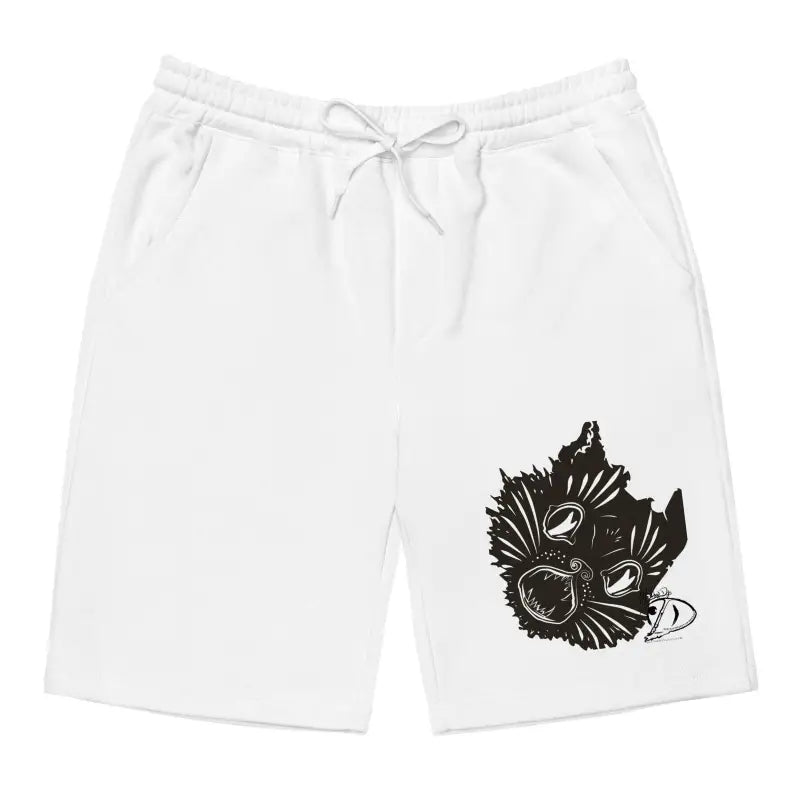 White athletic shorts featuring a black graphic, ideal for cozy comfort this Halloween