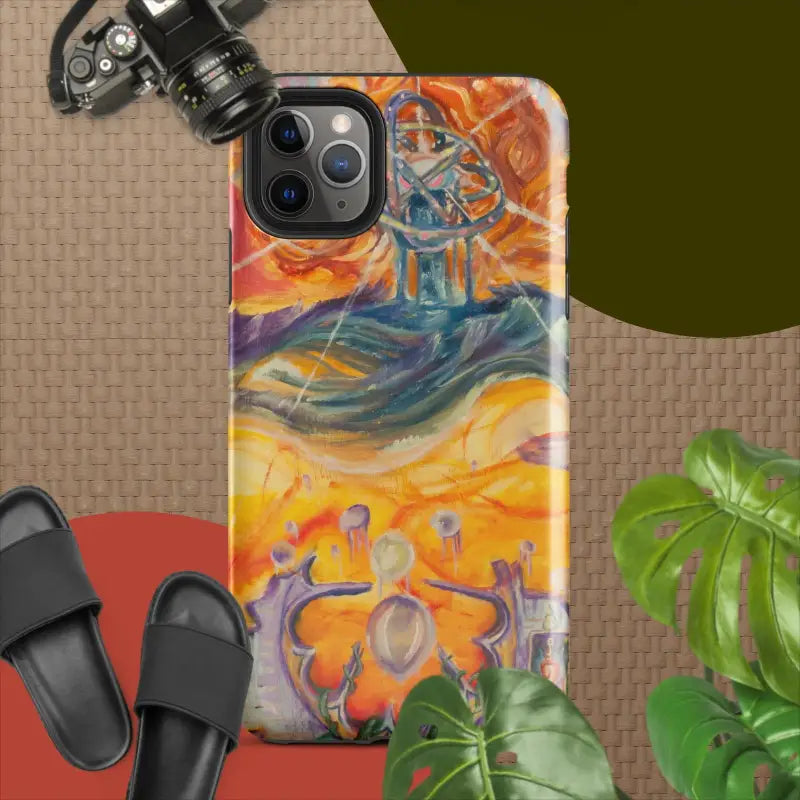 Colorful tough case by Matthew Dye features abstract orange, blue, and purple patterns