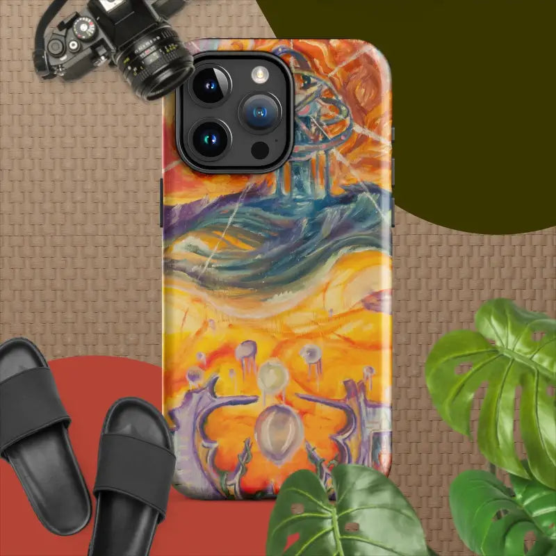 Colorful abstract dancing figures on a cosmic background in a tough case for iPhone