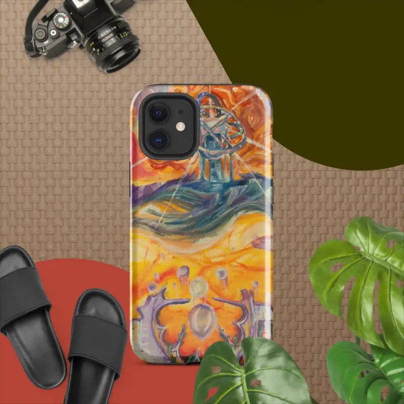 Colorful abstract art phone case with swirling patterns for a tough case, cosmic design