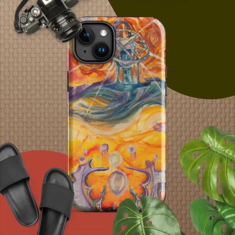 IPhone case featuring colorful abstract art by Matthew Dye, embracing cosmic beauty