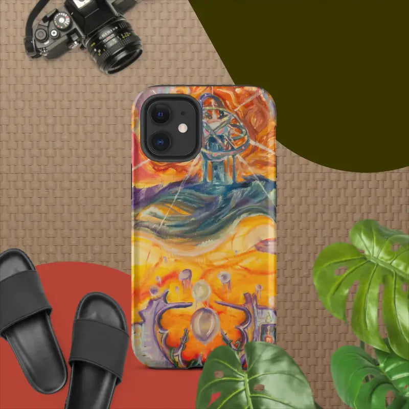 Colorful abstract art tough case by Matthew Dye showcasing swirling orange, blue, and yellow patterns