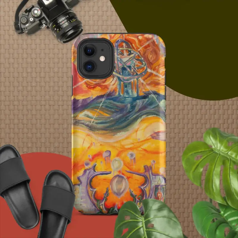 Colorful tough case by Matthew Dye featuring swirling orange, blue, and purple designs