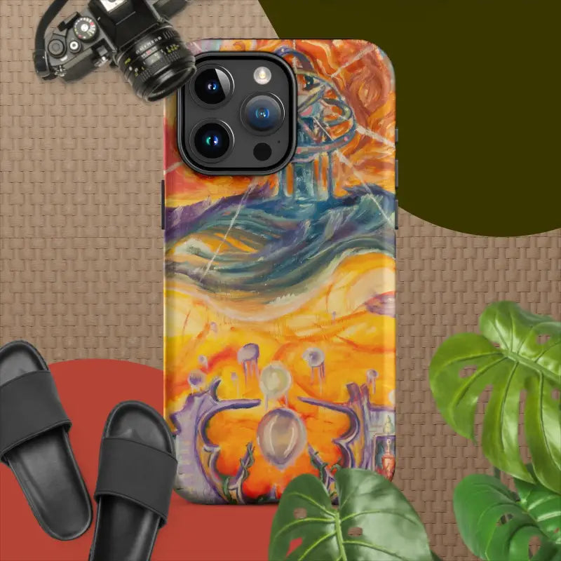 IPhone case featuring colorful abstract design by Matthew Dye, titled Embrace Cosmic Beauty