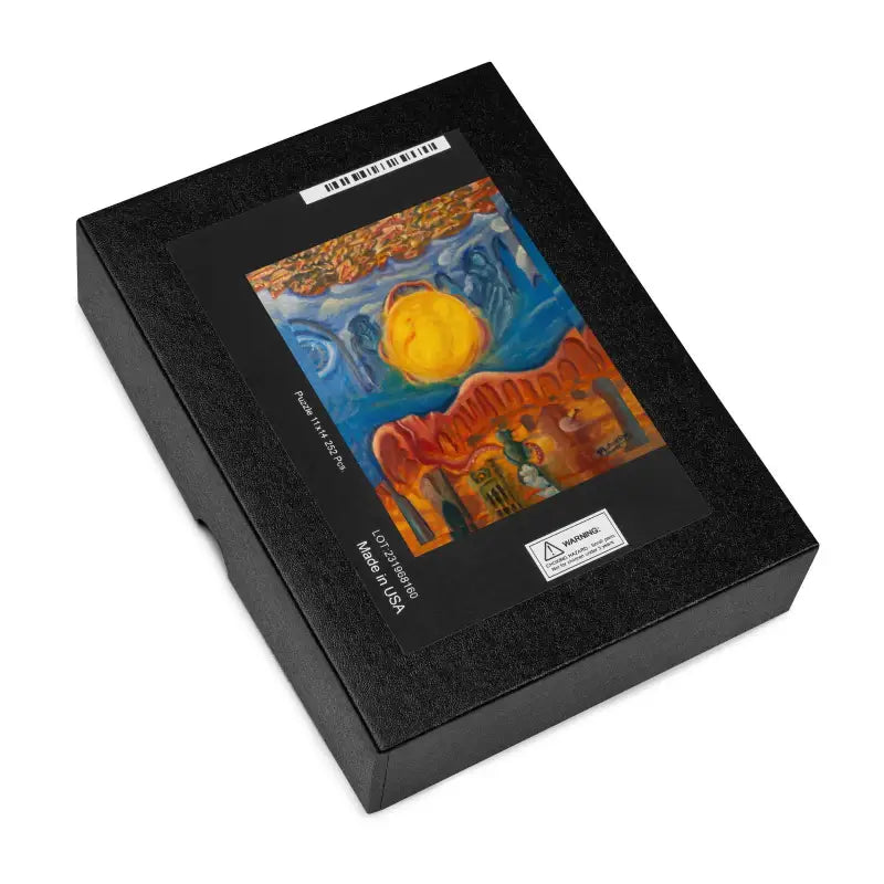 Black box of Cosmic Art Jigsaw Puzzle featuring sun and blue swirls by Matthew Dye