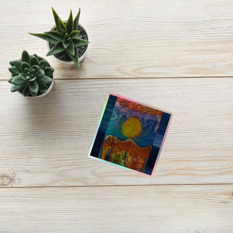 Colorful abstract art tile showcasing cosmic sun and landscape design for desert dreams