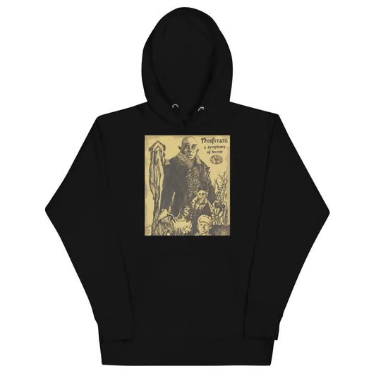 Black hoodie featuring vintage Halloween art tribute to the cult classic movie Nosferatu