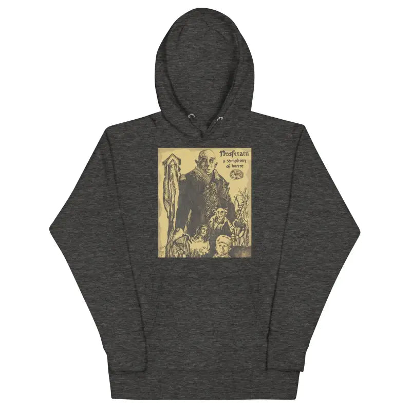 Dark gray Nosferatu hoodie with vintage Halloween art print for cult classic movie fans