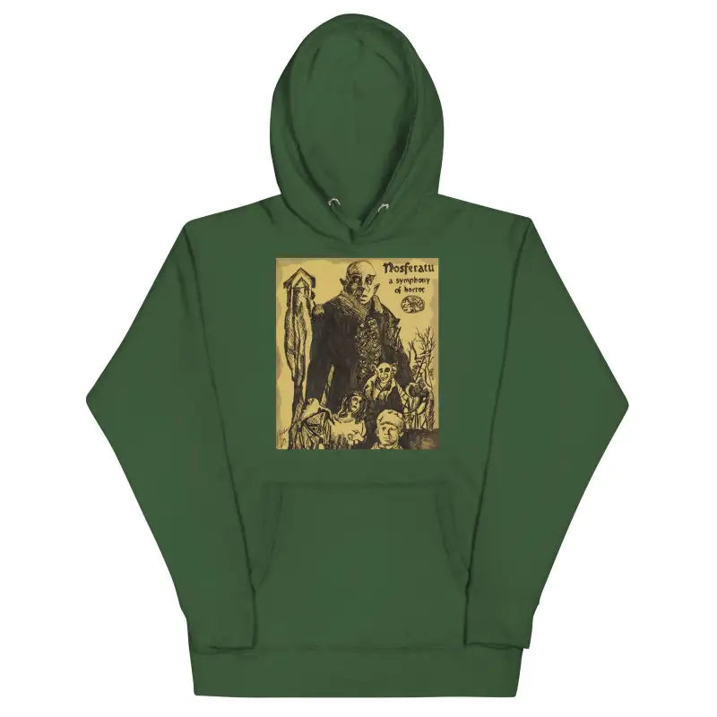 Forest green Nosferatu hoodie featuring vintage Halloween art from a cult classic movie