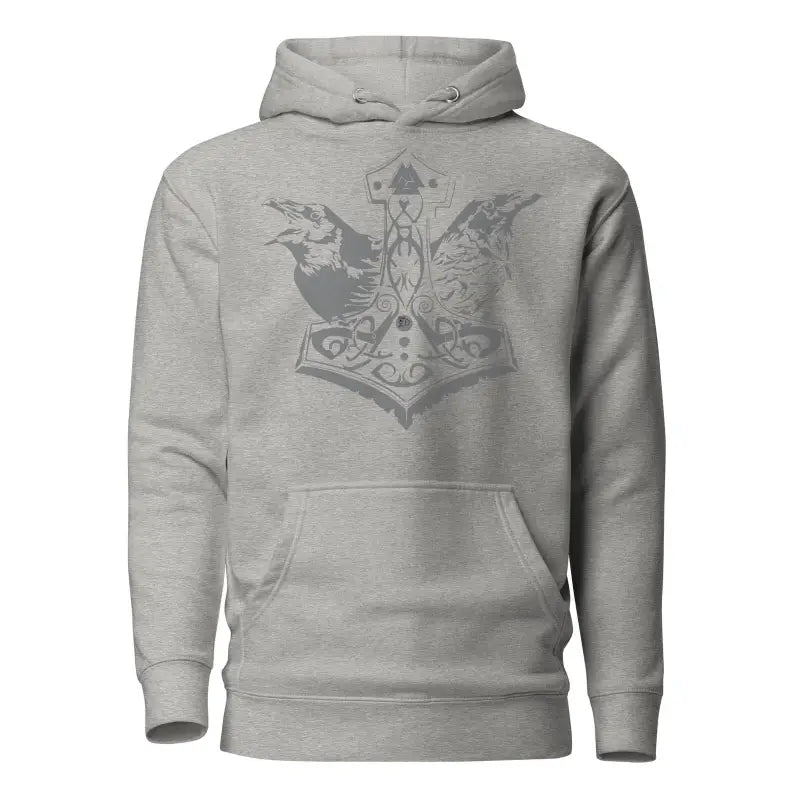 Grey cozy warrior hoodie featuring an eagle design, inspired by Norse mythology