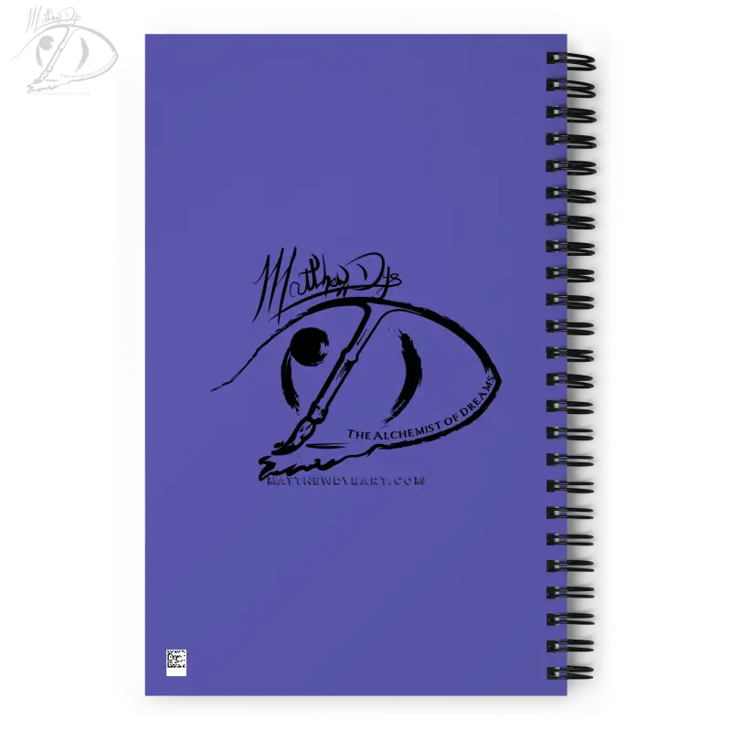 Purple spiral notebook featuring a black whale design for Ah Kitty Halloween collection