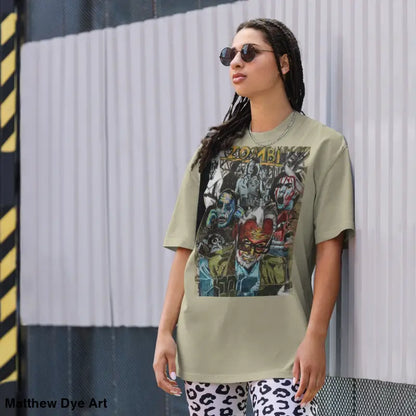 Oversized faded t-shirt from Dawn of the Thread, inspired by zombie cinema and horror nostalgia