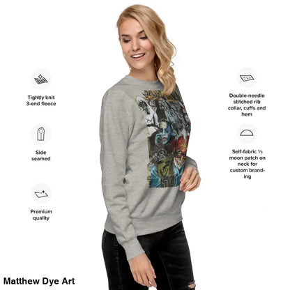 Gray cotton sweatshirt featuring a unique monster collage tribute to Romero