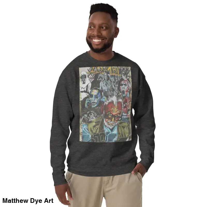 Gray cotton sweatshirt featuring a zombie graphic, ideal for Romero fans and unique style