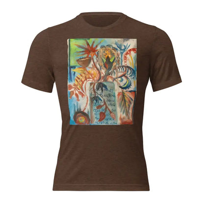 Brown Voynich oil painting unisex tri-blend tee with abstract art