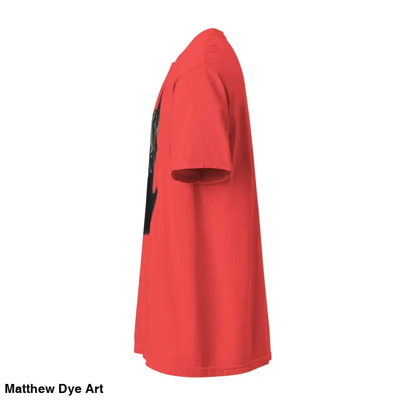 Red short-sleeved unisex garment-dyed heavyweight tee in side view for stylish gifting