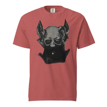 Red unisex garment-dyed heavyweight tee featuring dog art and sunglasses, perfect gift