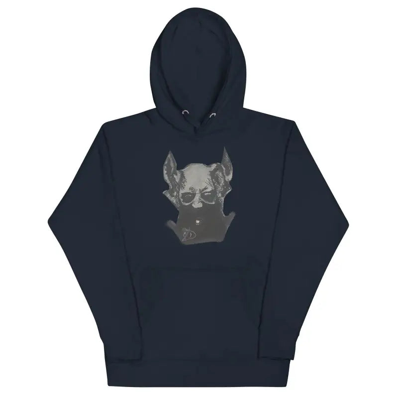 Navy blue hoodie featuring a gray dog graphic, the softest hoodie with a cool design and pouch pocket