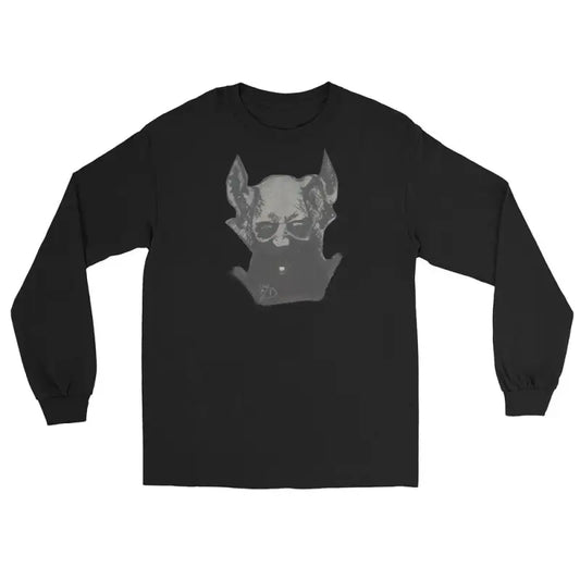 Black unisex long sleeve shirt featuring a demonic figure design in gray