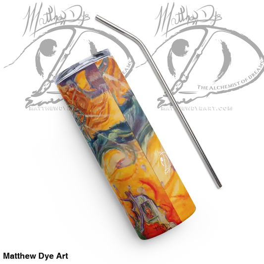 Colorful marbled Waves of Saturn stainless steel tumbler features patented orca coating